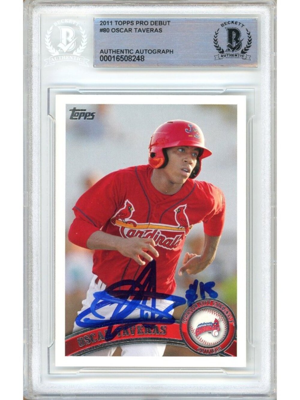 Oscar Taveras Signed 2011 Topps Pro Debut #80 Cardinals Beckett BAS Slabbed Auto